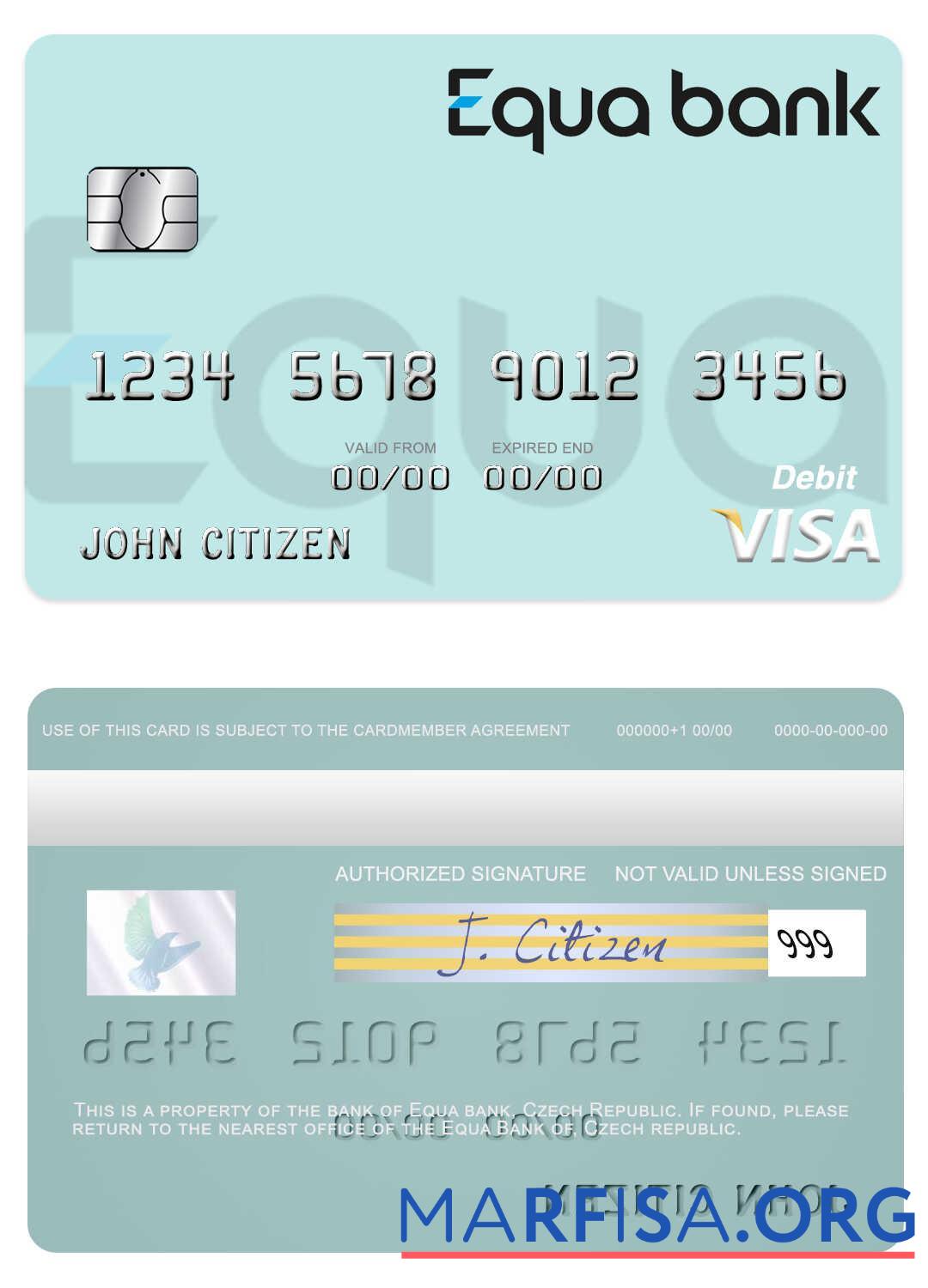 Printable Czech Equa Bank visa debit card example